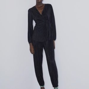 Zara Black Pleated Wrap Top NWT